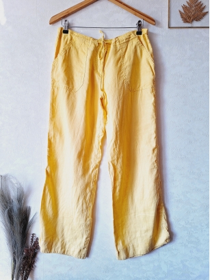 Klasyczne żółte spodnie z lnu